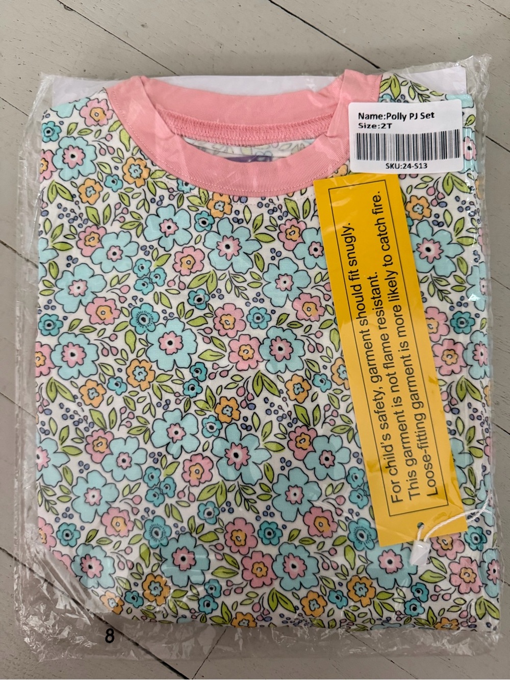 Polly Floral Kids bamboo Pajama set with Pink Trim